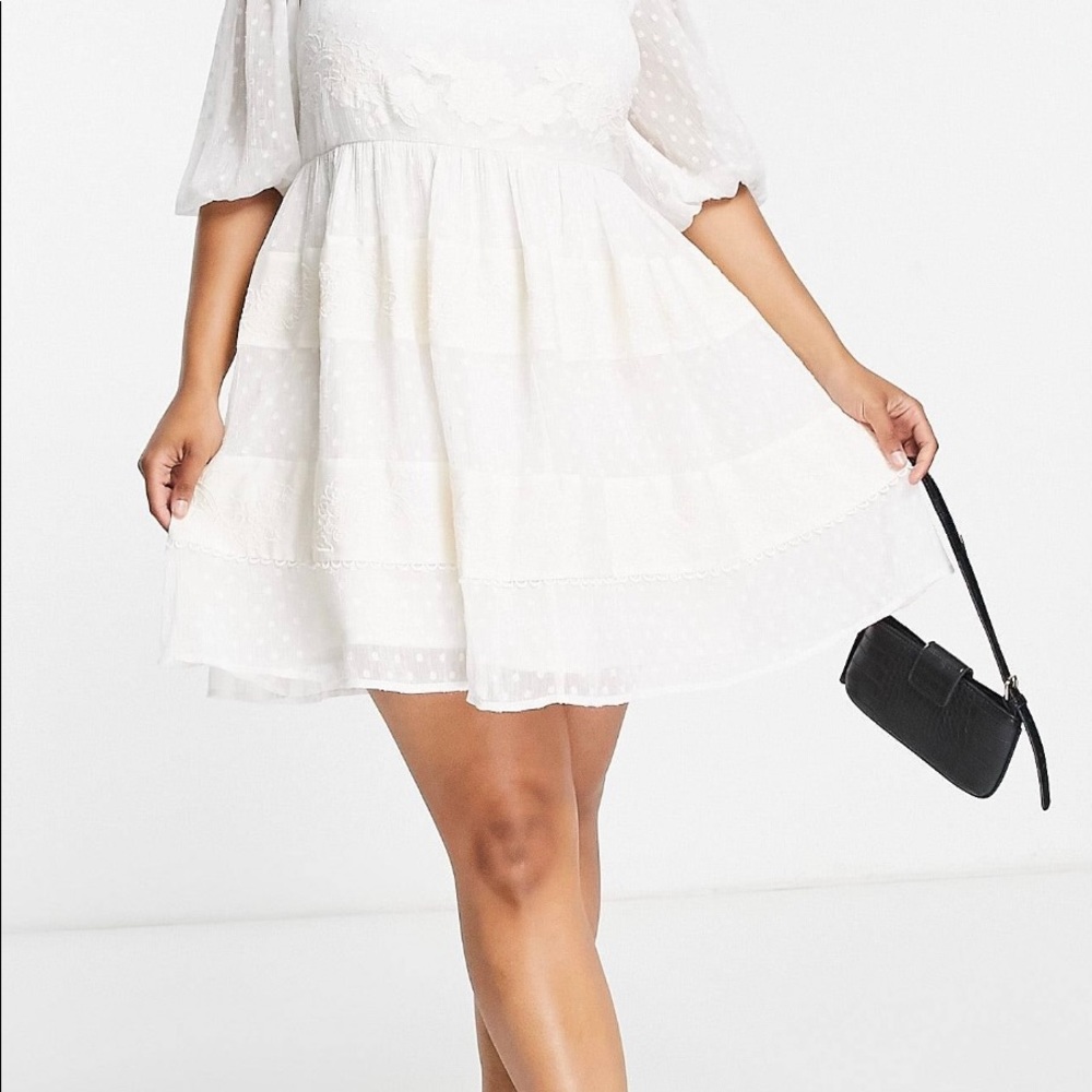 ASOS Curve Embroidered Square Neck Mini Smock Dress - Picture 4 of 10